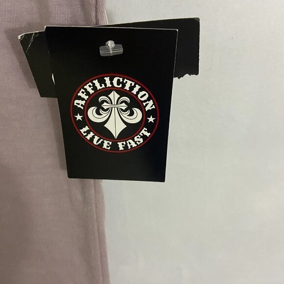 Affliction Women’s Short Sleeve V Neck Shirt Top Sz S Yellow & Mauve Wings Cross - Picture 6 of 6